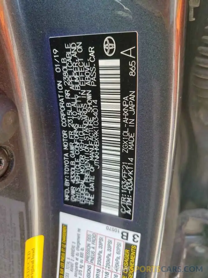 13 Photograph of a damaged car JTNKHMBX9K1034014 TOYOTA C-HR 2019