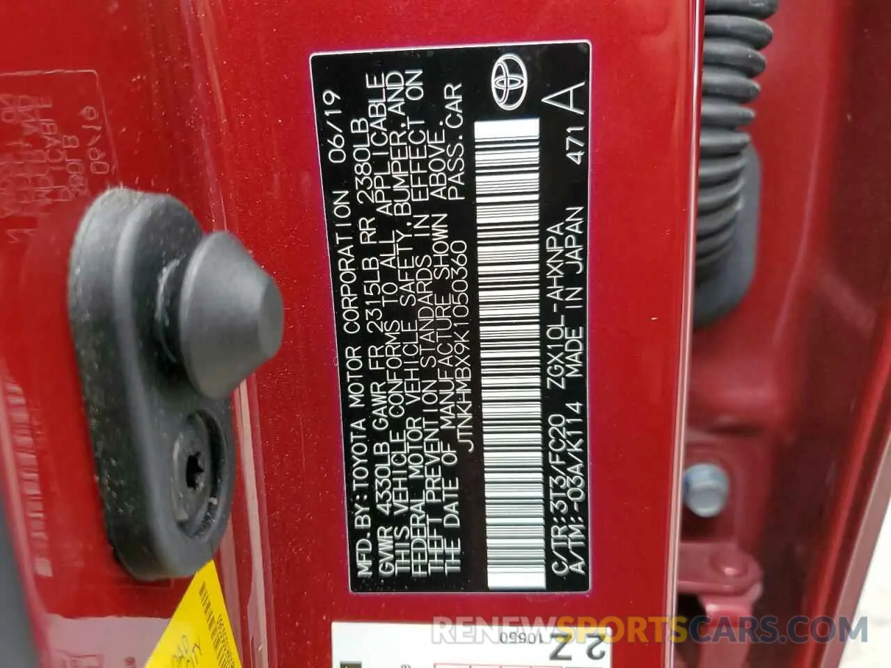 12 Photograph of a damaged car JTNKHMBX9K1050360 TOYOTA C-HR 2019