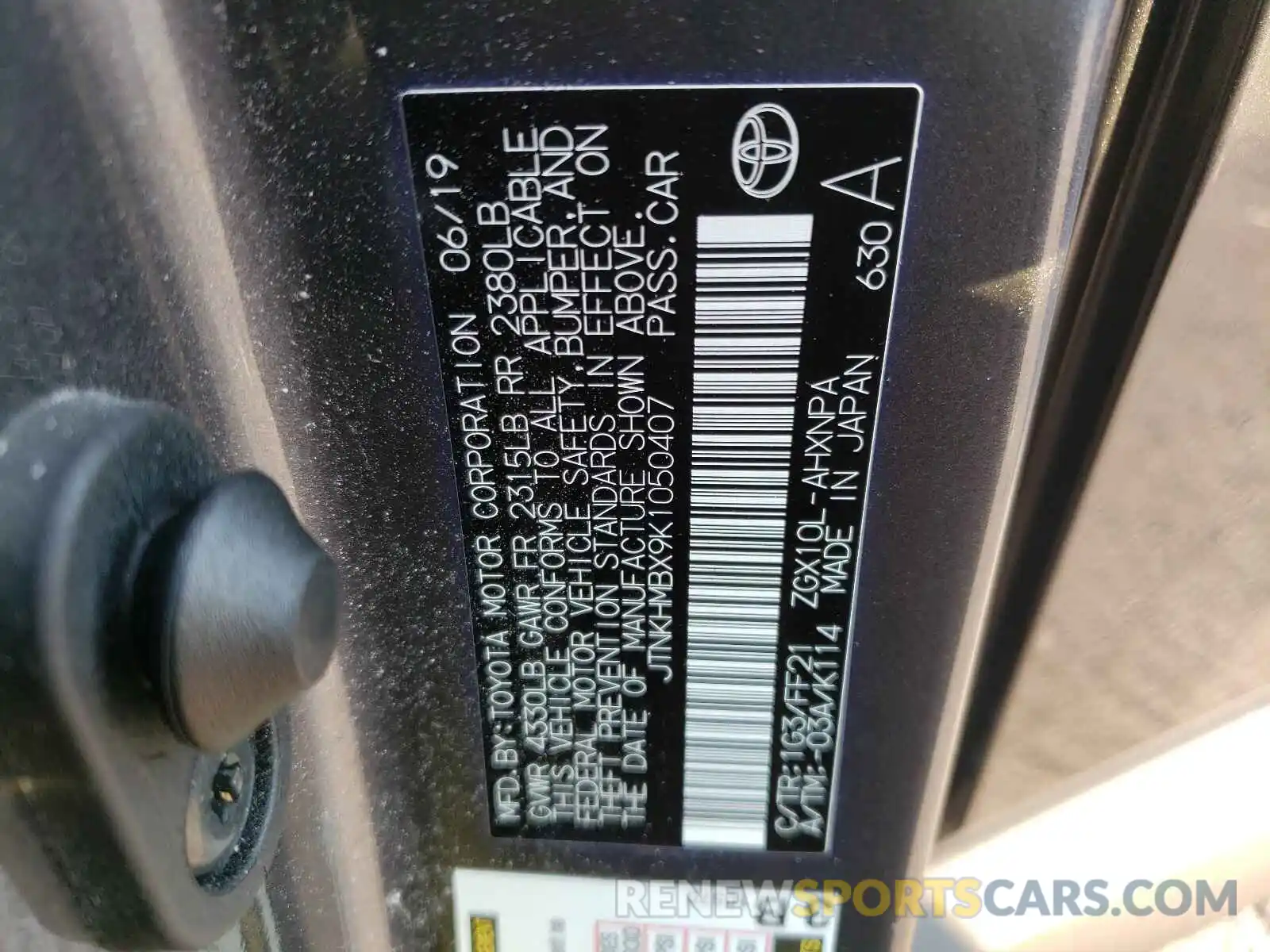 10 Photograph of a damaged car JTNKHMBX9K1050407 TOYOTA C-HR 2019