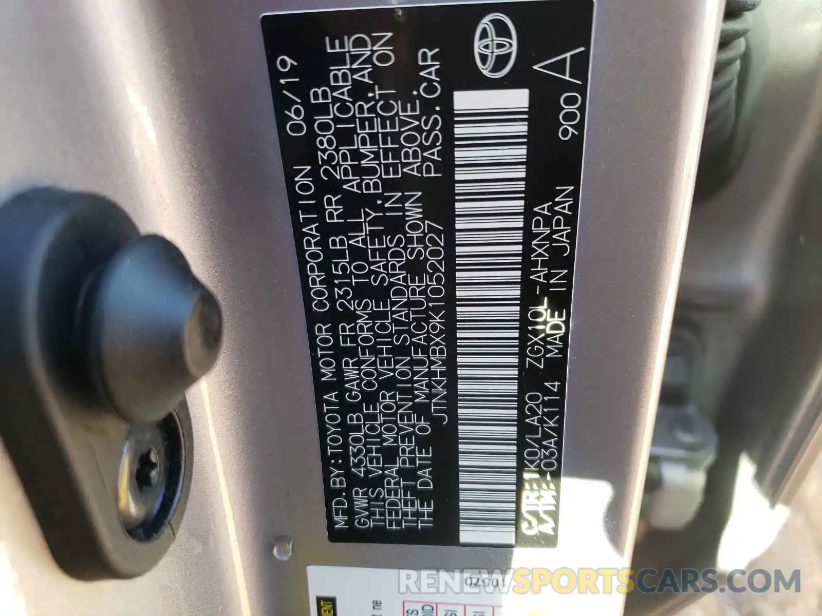 10 Photograph of a damaged car JTNKHMBX9K1052027 TOYOTA C-HR 2019