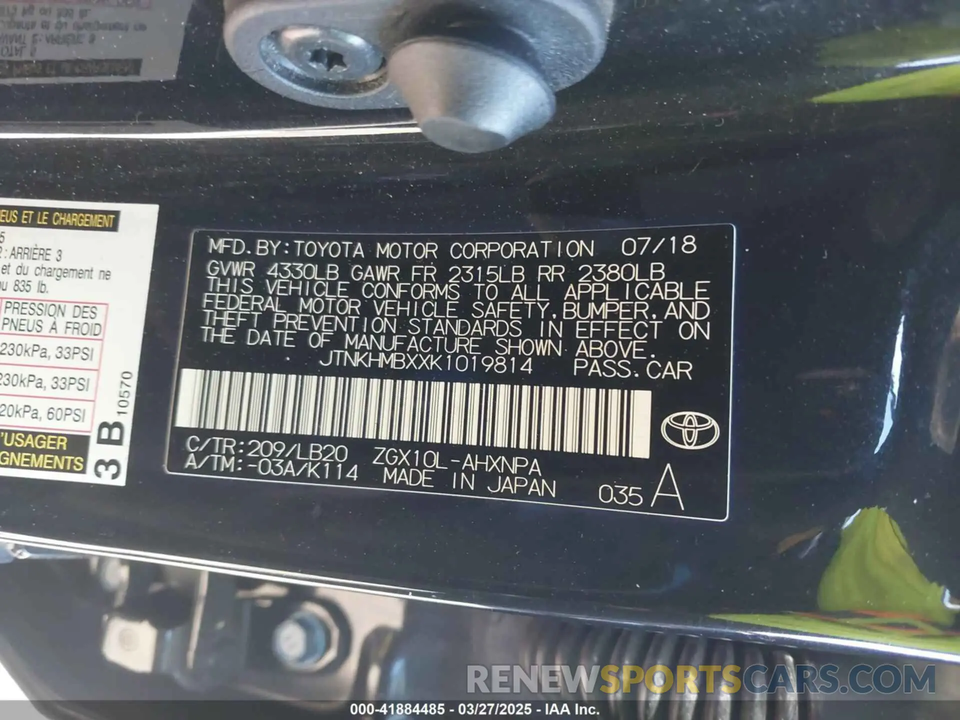 9 Photograph of a damaged car JTNKHMBXXK1019814 TOYOTA C-HR 2019