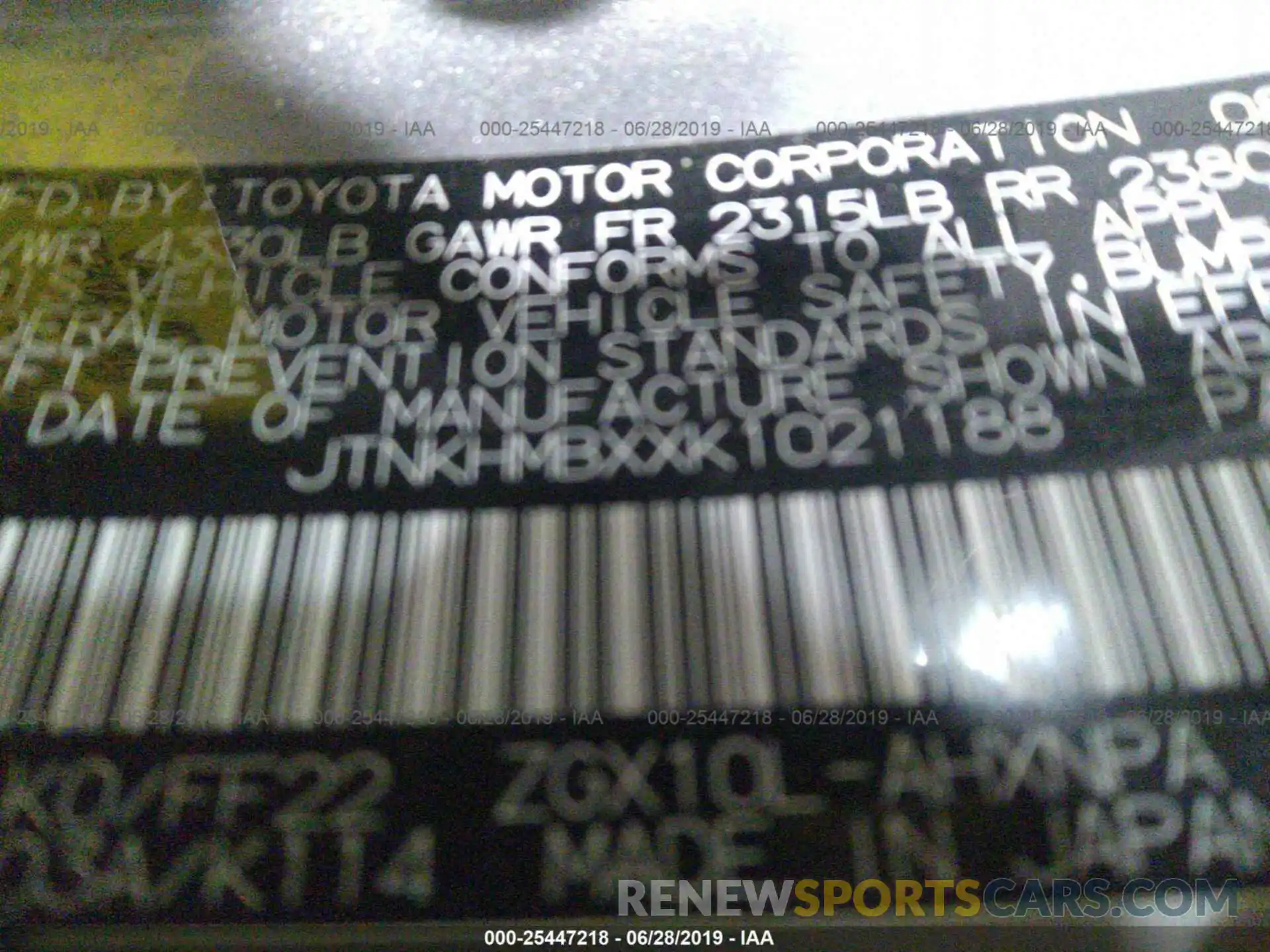 9 Photograph of a damaged car JTNKHMBXXK1021188 TOYOTA C-HR 2019