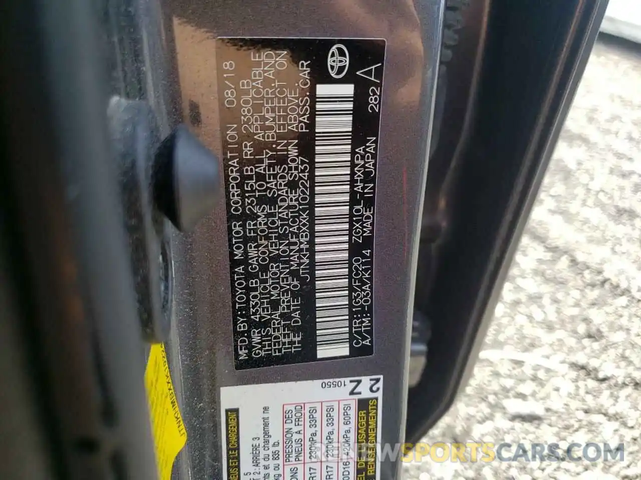 10 Photograph of a damaged car JTNKHMBXXK1022437 TOYOTA C-HR 2019