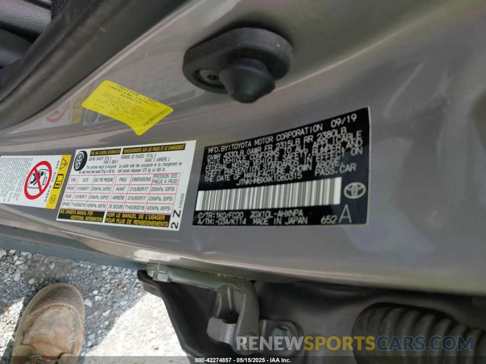 9 Photograph of a damaged car JTNKHMBXXK1060315 TOYOTA C-HR 2019