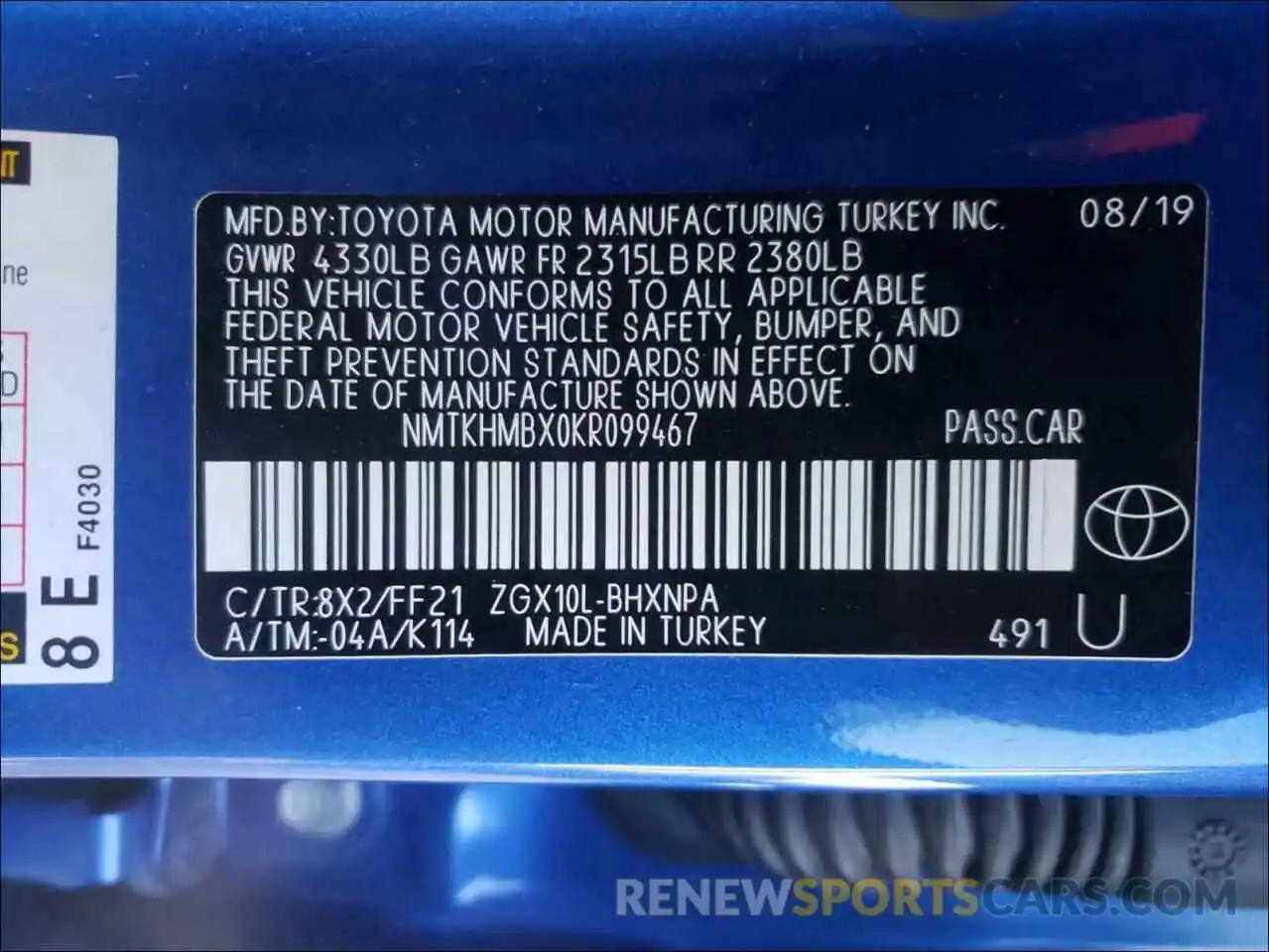 10 Photograph of a damaged car NMTKHMBX0KR099467 TOYOTA C-HR 2019