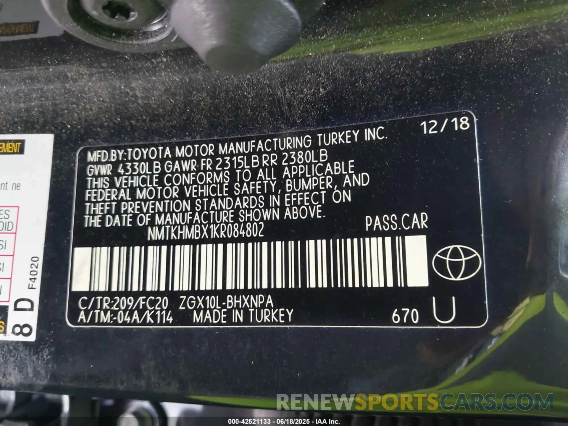 9 Photograph of a damaged car NMTKHMBX1KR084802 TOYOTA C-HR 2019
