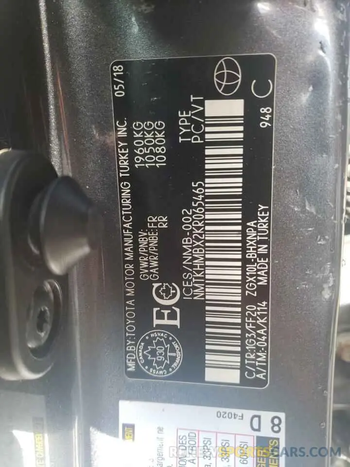 13 Photograph of a damaged car NMTKHMBX2KR065465 TOYOTA C-HR 2019