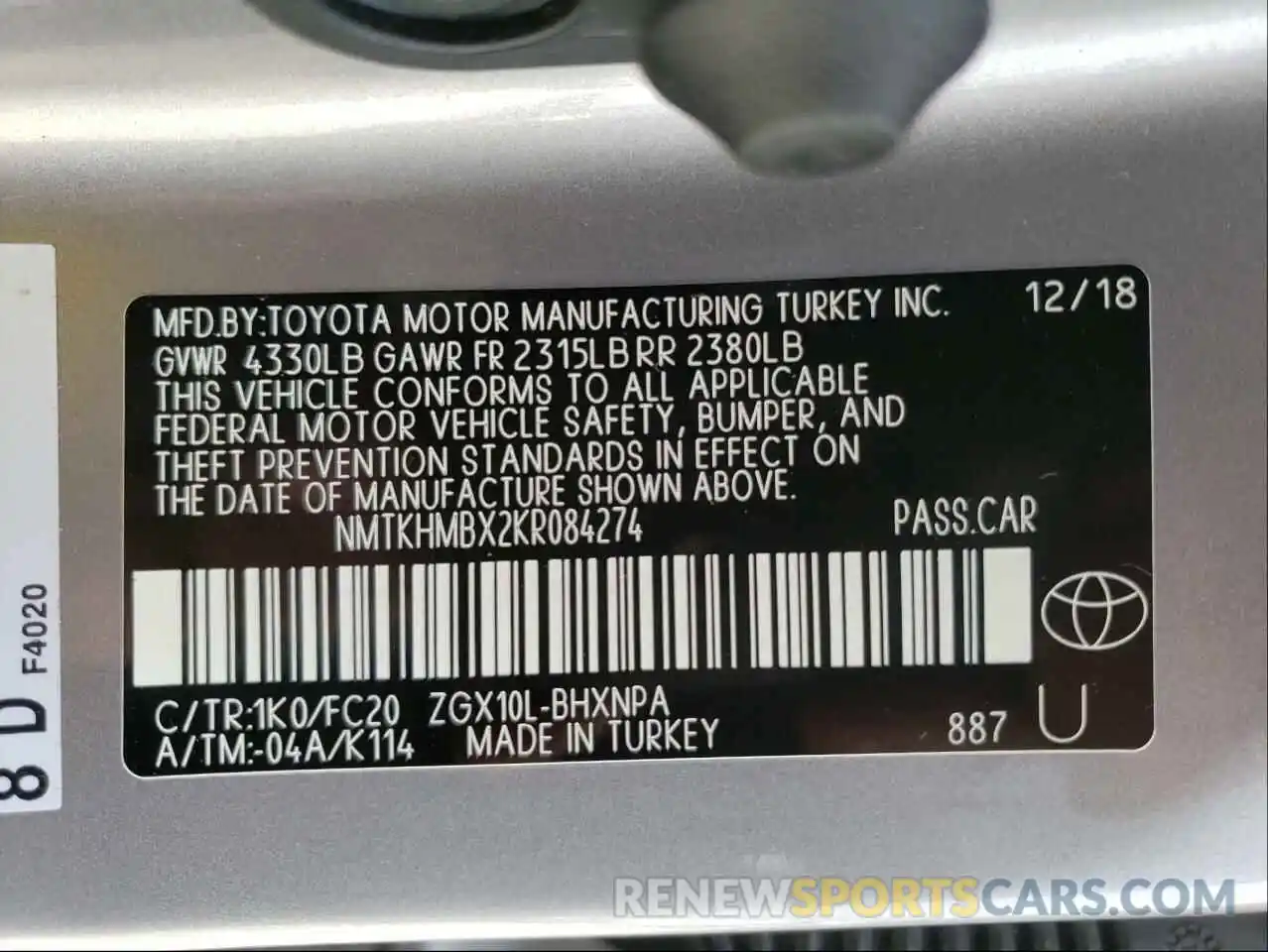 10 Photograph of a damaged car NMTKHMBX2KR084274 TOYOTA C-HR 2019