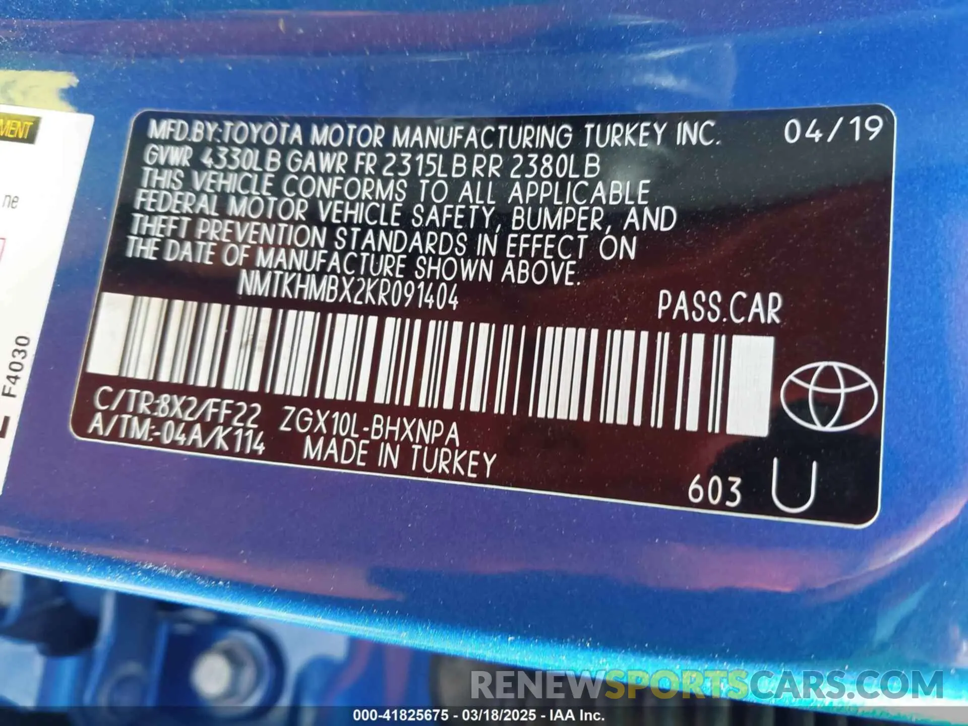 9 Photograph of a damaged car NMTKHMBX2KR091404 TOYOTA C-HR 2019