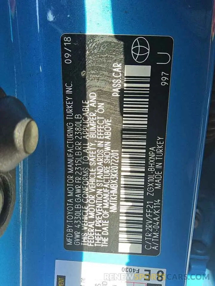12 Photograph of a damaged car NMTKHMBX3KR072201 TOYOTA C-HR 2019