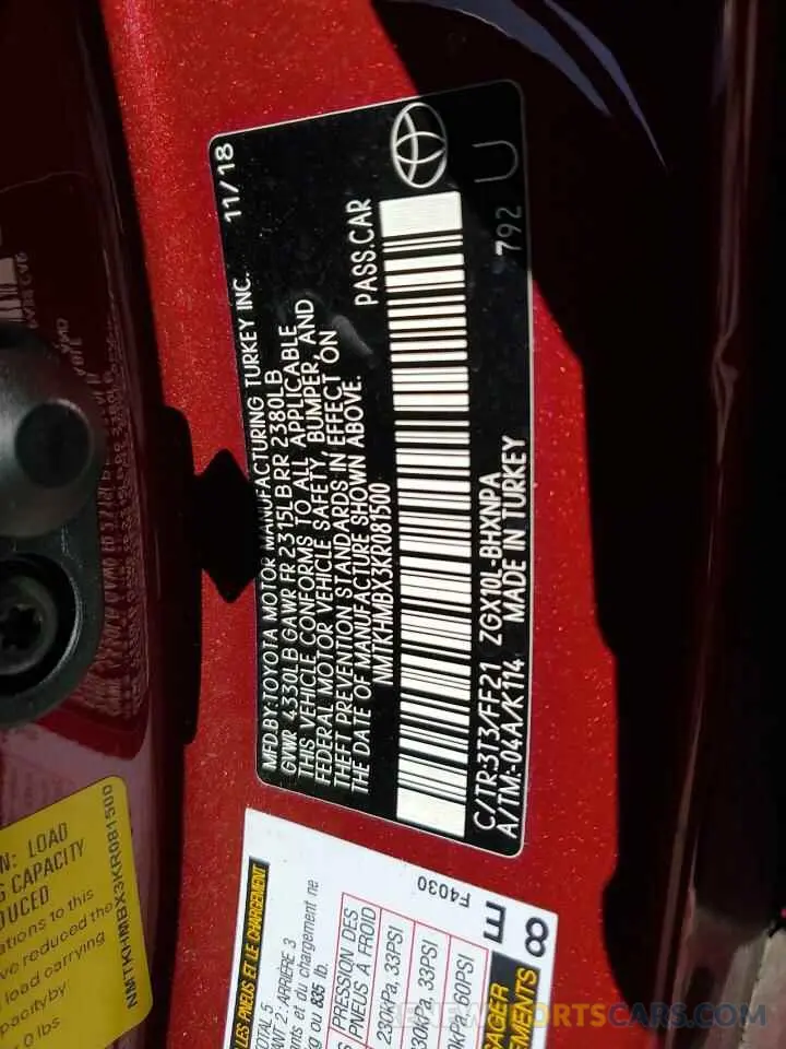 12 Photograph of a damaged car NMTKHMBX3KR081500 TOYOTA C-HR 2019