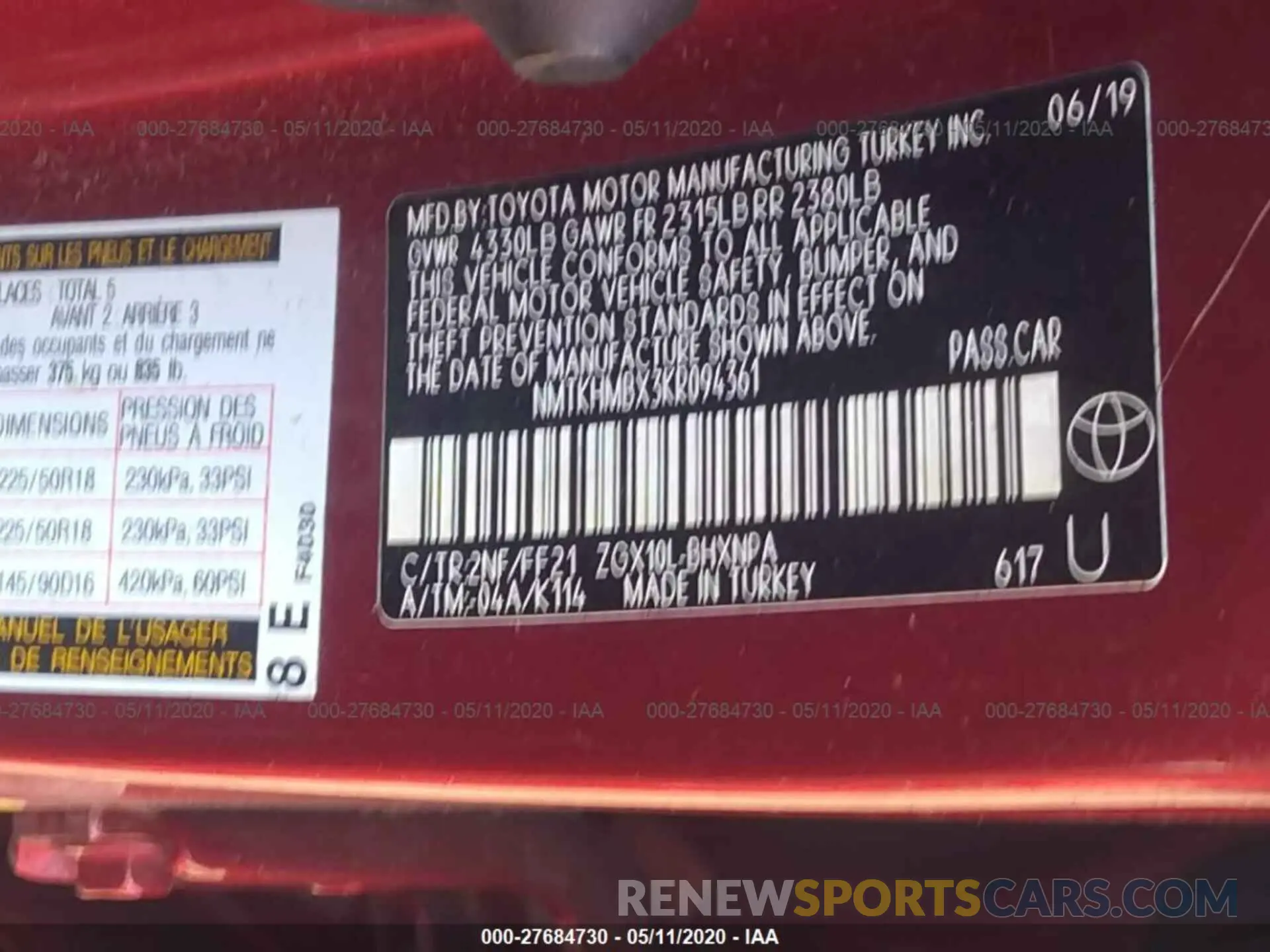 9 Photograph of a damaged car NMTKHMBX3KR094361 TOYOTA C-HR 2019