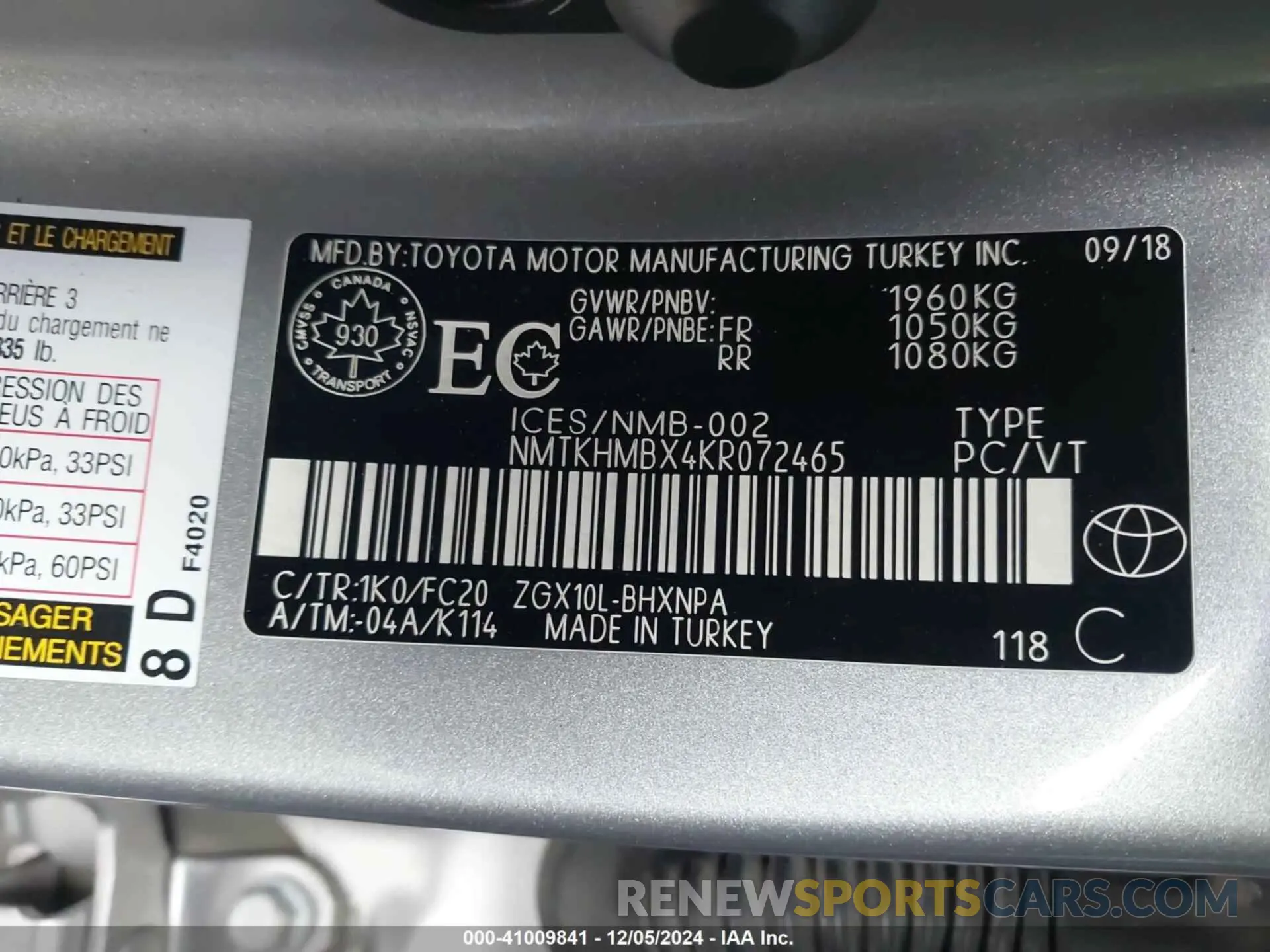 9 Photograph of a damaged car NMTKHMBX4KR072465 TOYOTA C-HR 2019