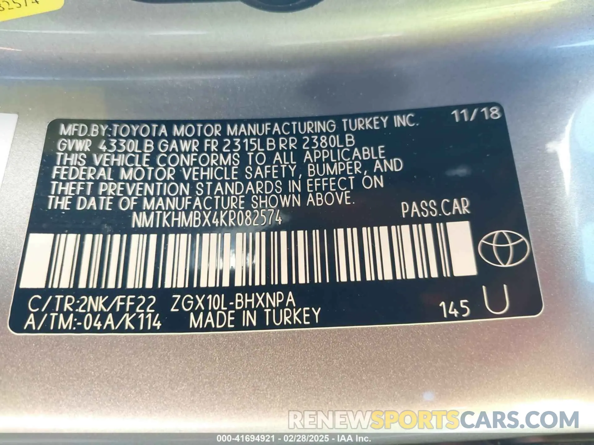 9 Photograph of a damaged car NMTKHMBX4KR082574 TOYOTA C-HR 2019