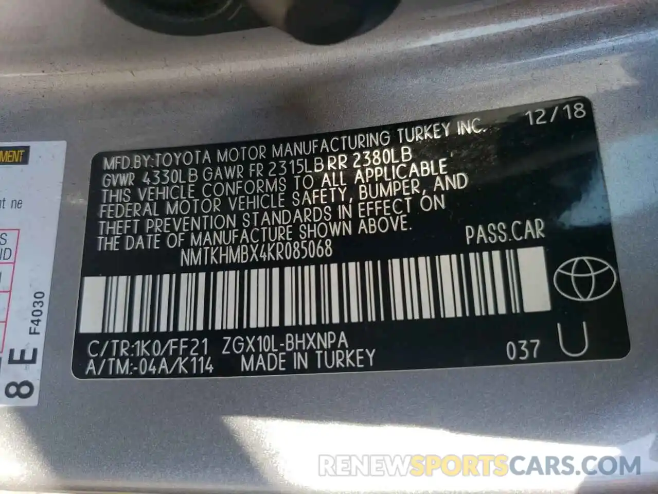 10 Photograph of a damaged car NMTKHMBX4KR085068 TOYOTA C-HR 2019