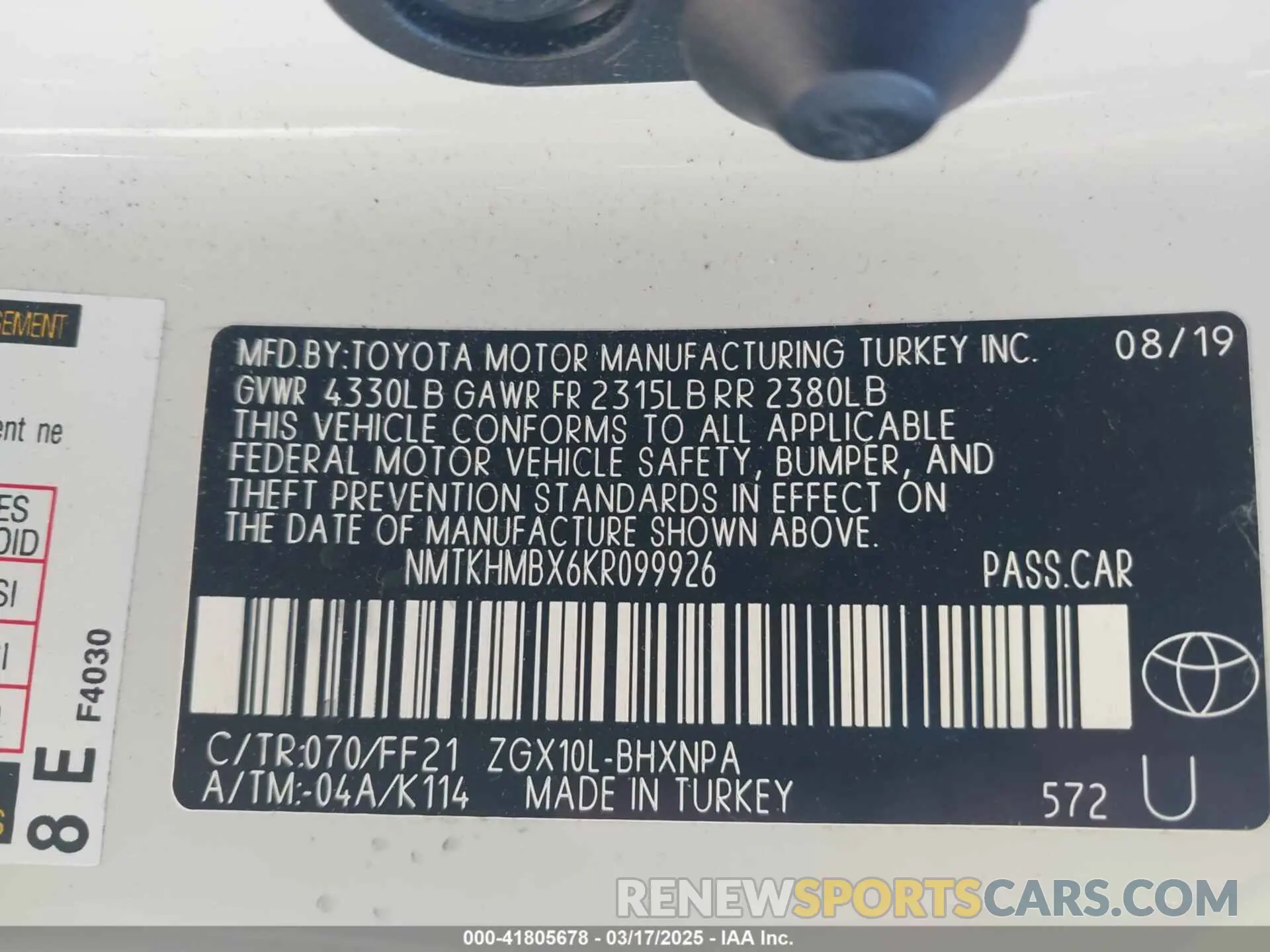 9 Photograph of a damaged car NMTKHMBX6KR099926 TOYOTA C-HR 2019