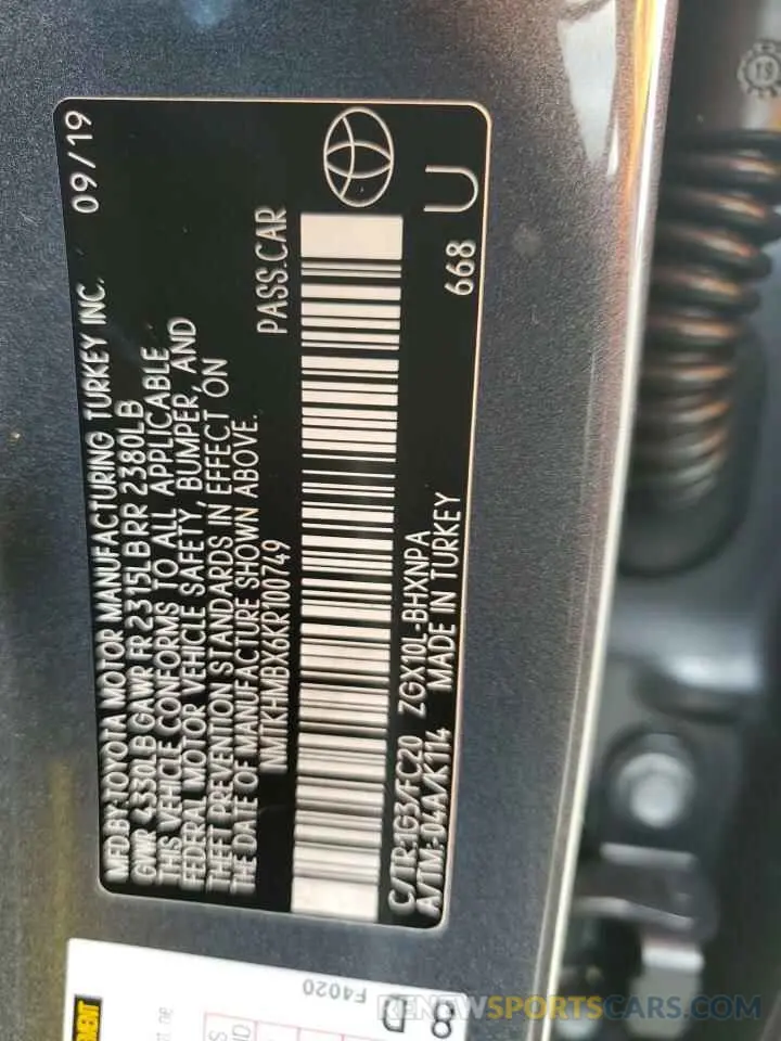 13 Photograph of a damaged car NMTKHMBX6KR100749 TOYOTA C-HR 2019