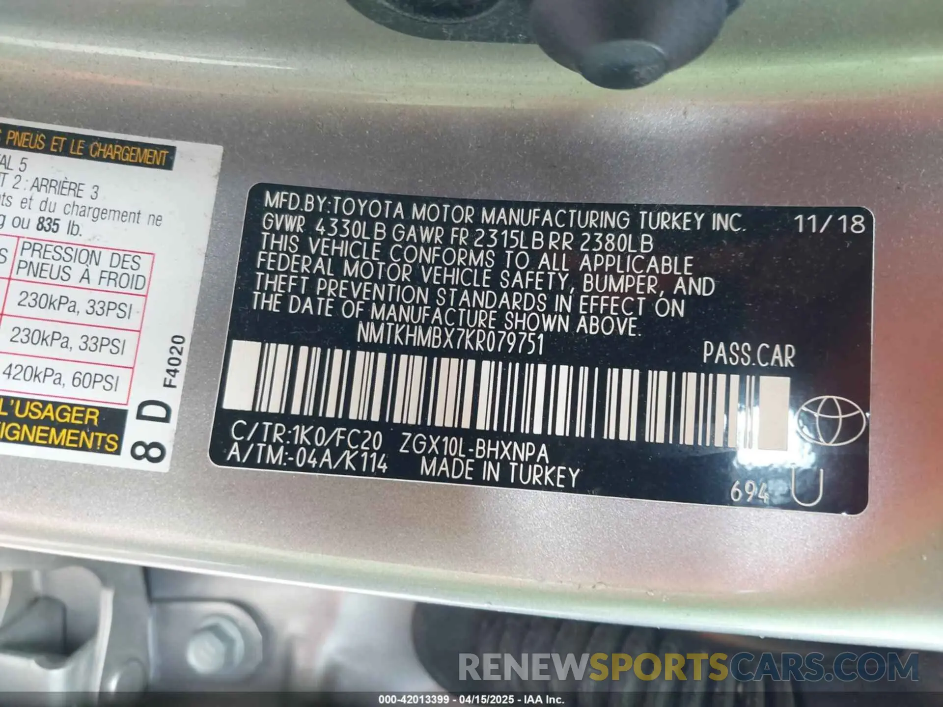 9 Photograph of a damaged car NMTKHMBX7KR079751 TOYOTA C-HR 2019