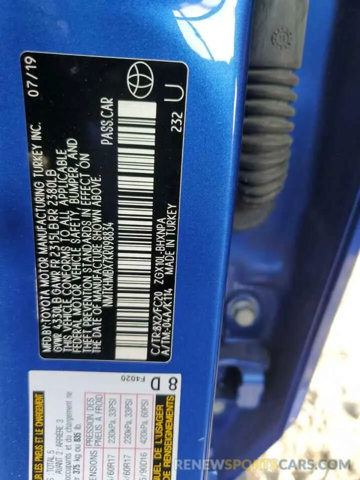 13 Photograph of a damaged car NMTKHMBX7KR098834 TOYOTA C-HR 2019