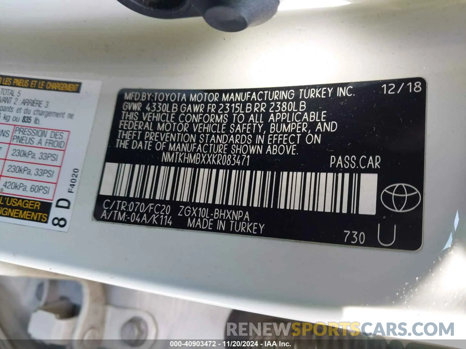 9 Photograph of a damaged car NMTKHMBXXKR083471 TOYOTA C-HR 2019