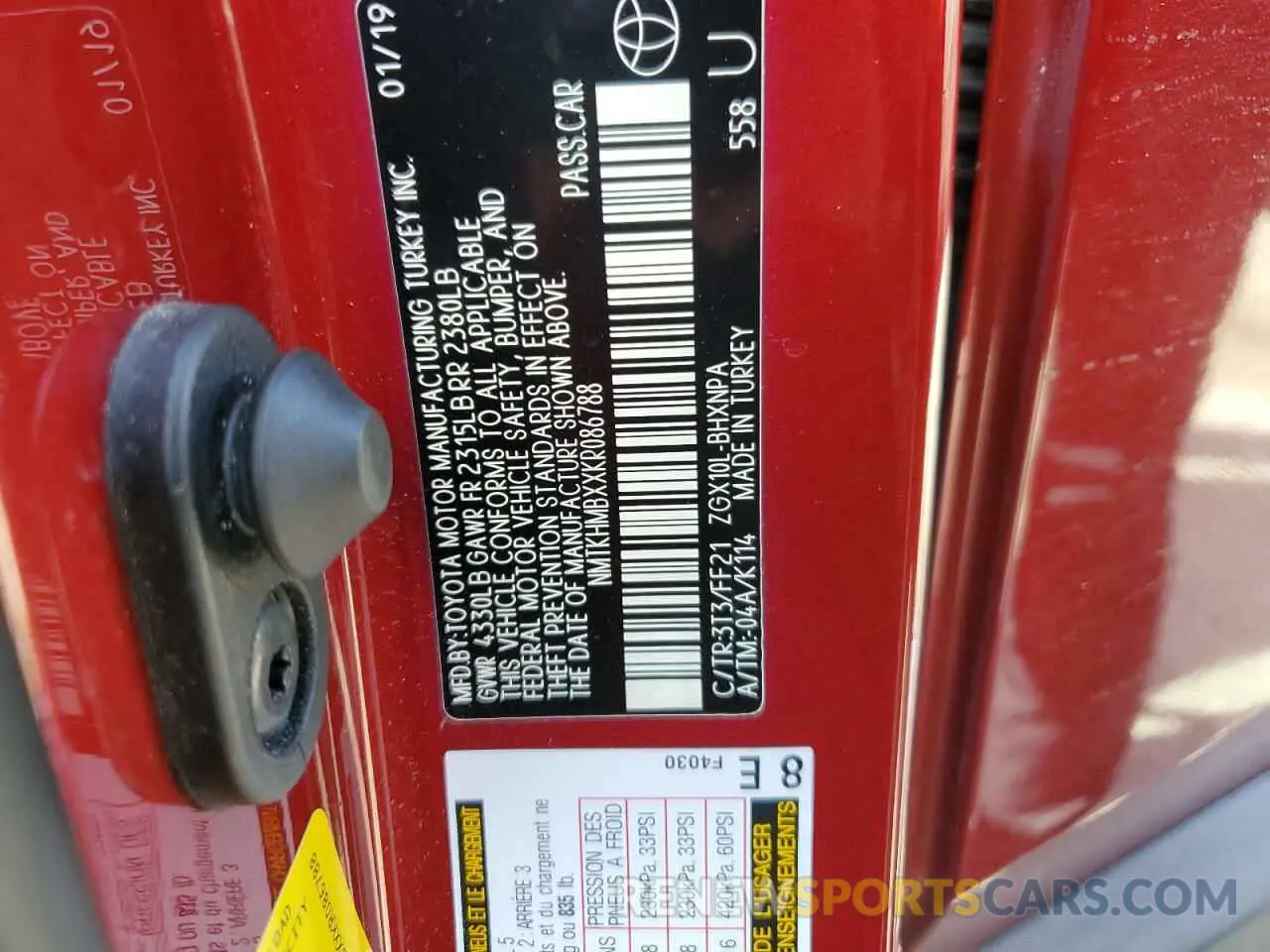 13 Photograph of a damaged car NMTKHMBXXKR086788 TOYOTA C-HR 2019
