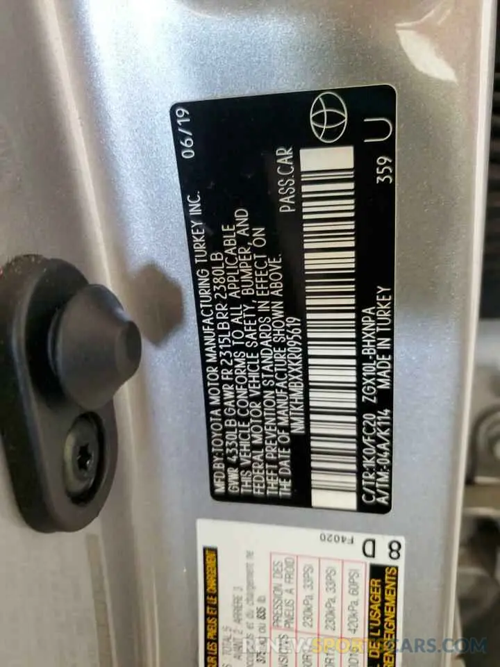 13 Photograph of a damaged car NMTKHMBXXKR095619 TOYOTA C-HR 2019