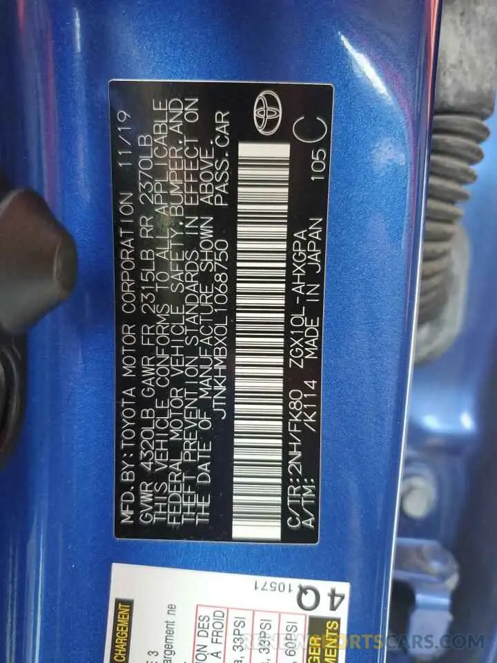 14 Photograph of a damaged car JTNKHMBX0L1068750 TOYOTA C-HR 2020