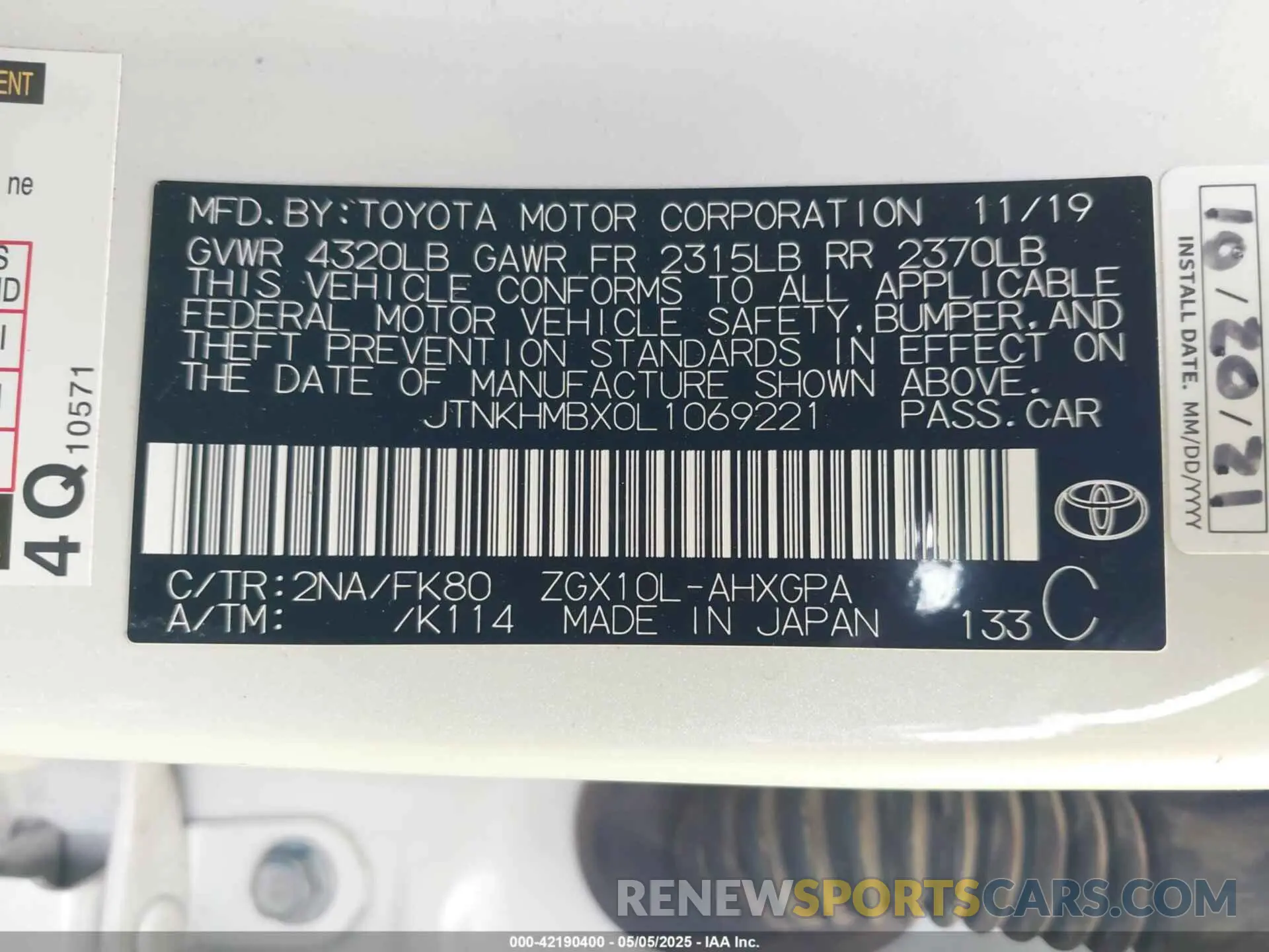 9 Photograph of a damaged car JTNKHMBX0L1069221 TOYOTA C-HR 2020