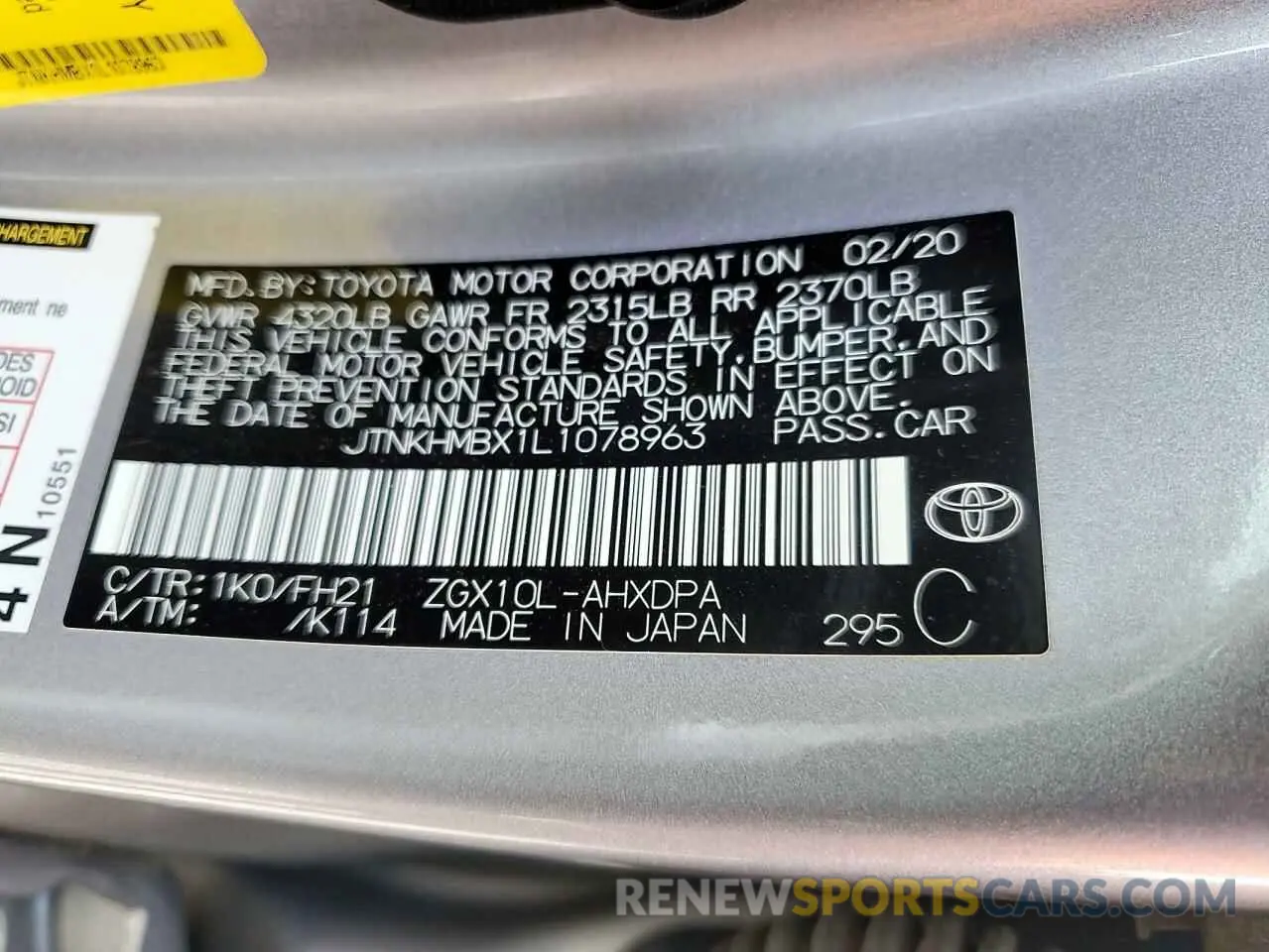 13 Photograph of a damaged car JTNKHMBX1L1078963 TOYOTA C-HR 2020