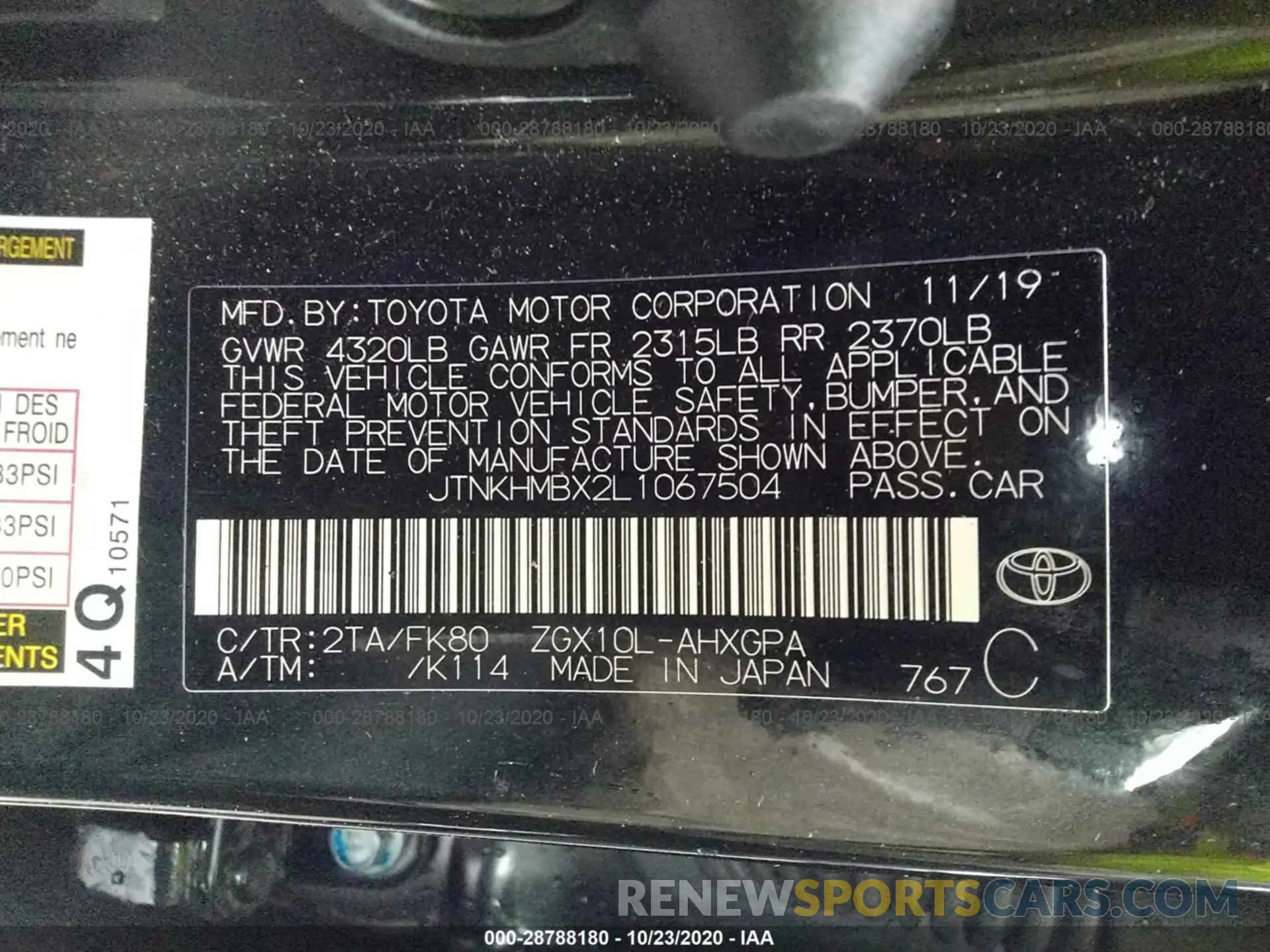 9 Photograph of a damaged car JTNKHMBX2L1067504 TOYOTA C-HR 2020