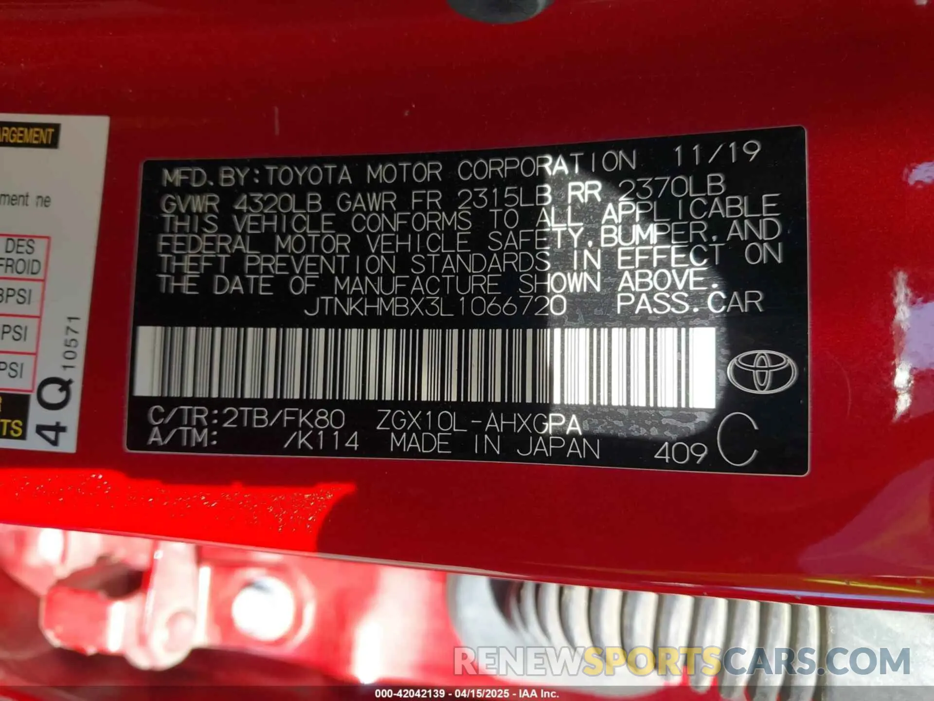 9 Photograph of a damaged car JTNKHMBX3L1066720 TOYOTA C-HR 2020