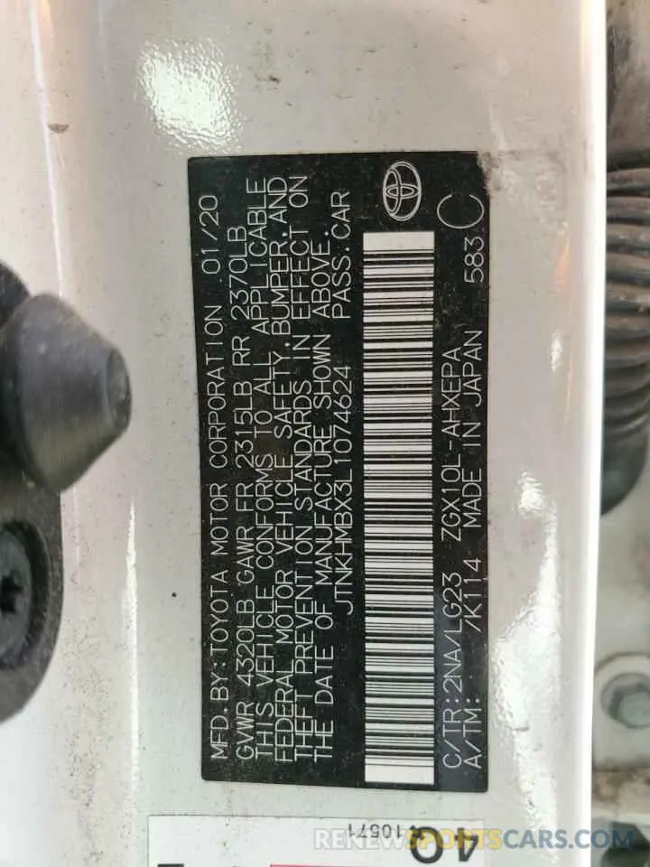 13 Photograph of a damaged car JTNKHMBX3L1074624 TOYOTA C-HR 2020