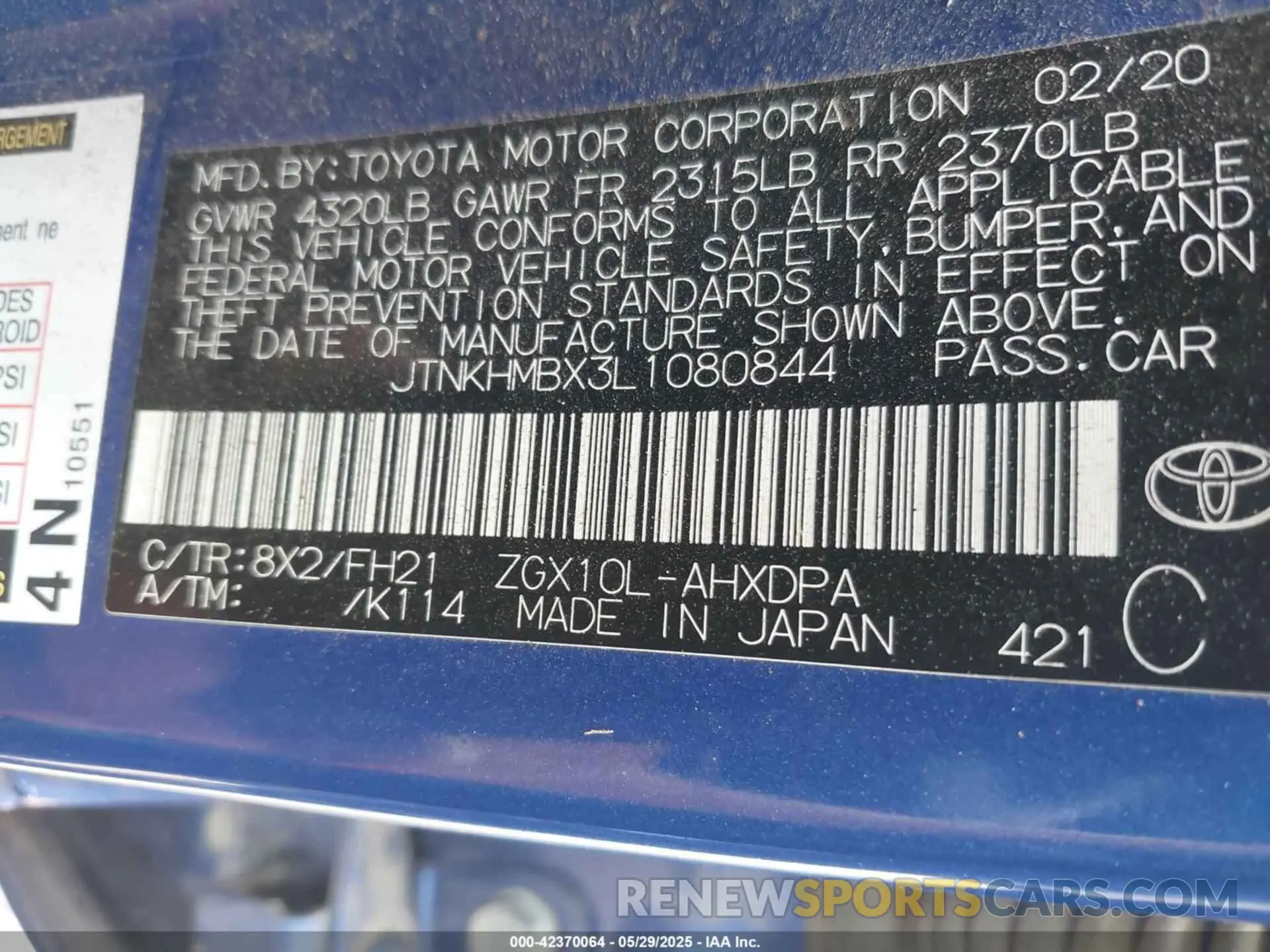 9 Photograph of a damaged car JTNKHMBX3L1080844 TOYOTA C-HR 2020