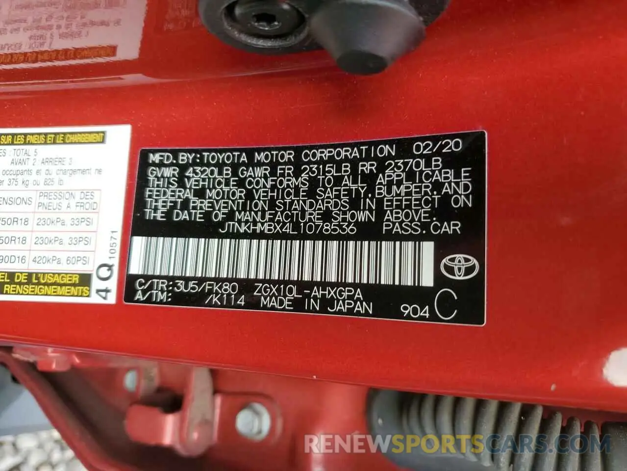 15 Photograph of a damaged car JTNKHMBX4L1078536 TOYOTA C-HR 2020
