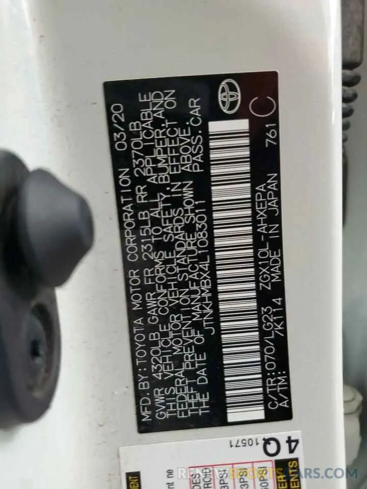 14 Photograph of a damaged car JTNKHMBX4L1083011 TOYOTA C-HR 2020