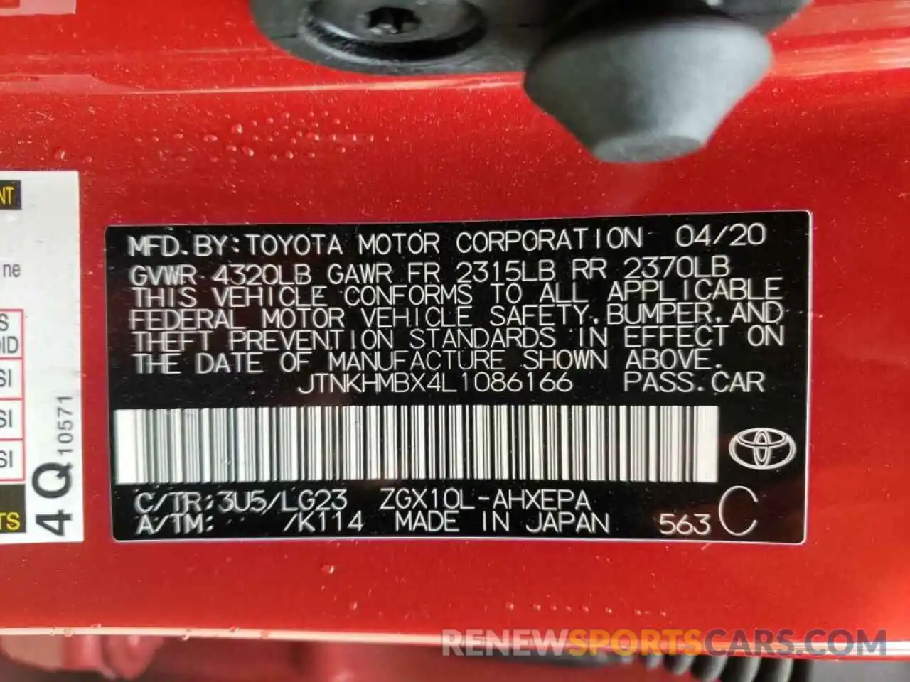 10 Photograph of a damaged car JTNKHMBX4L1086166 TOYOTA C-HR 2020