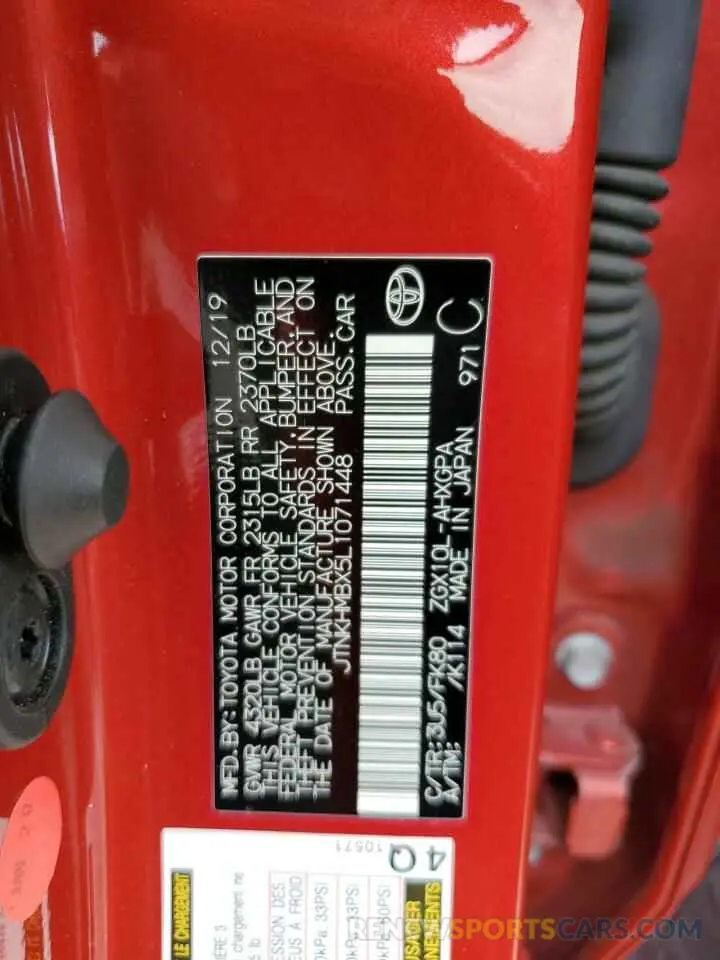 12 Photograph of a damaged car JTNKHMBX5L1071448 TOYOTA C-HR 2020