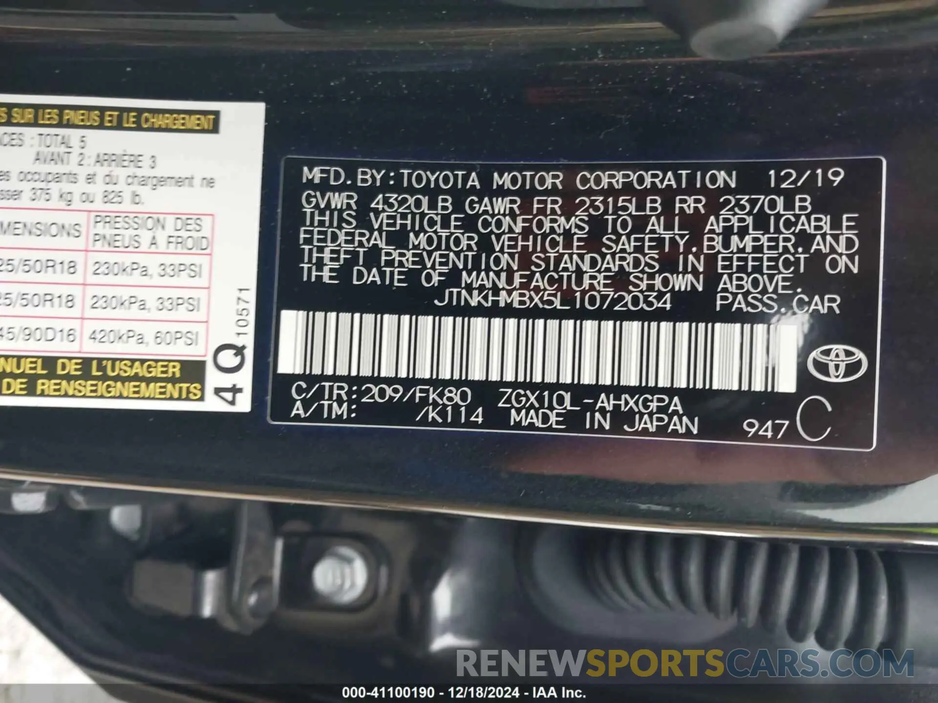 9 Photograph of a damaged car JTNKHMBX5L1072034 TOYOTA C-HR 2020