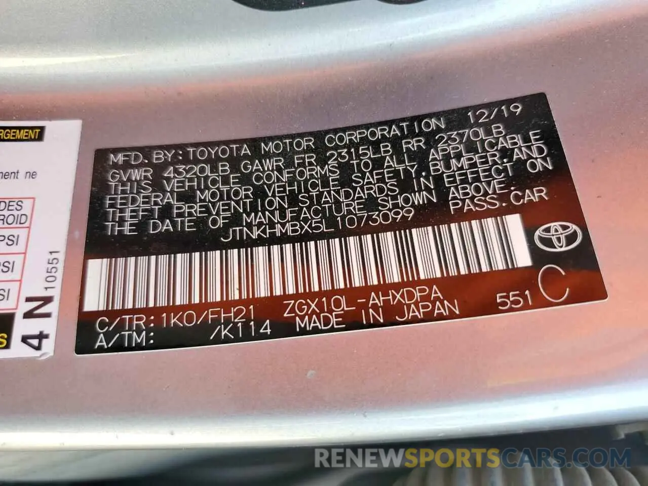 14 Photograph of a damaged car JTNKHMBX5L1073099 TOYOTA C-HR 2020