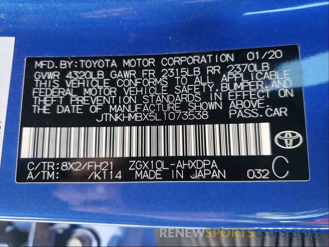 10 Photograph of a damaged car JTNKHMBX5L1073538 TOYOTA C-HR 2020