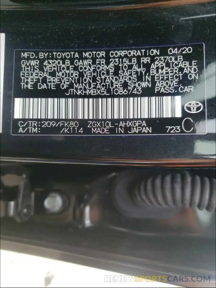 10 Photograph of a damaged car JTNKHMBX5L1086743 TOYOTA C-HR 2020