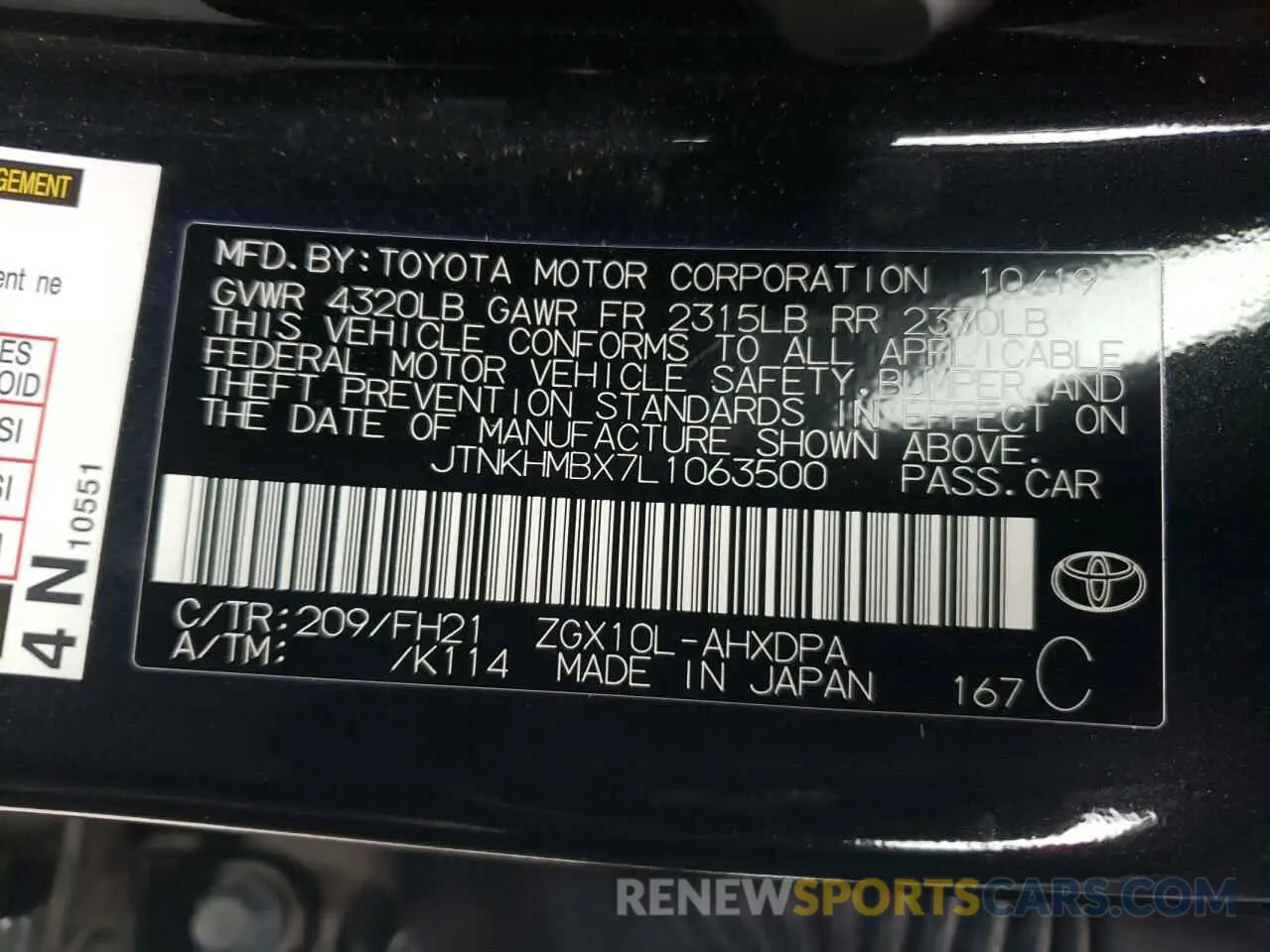 13 Photograph of a damaged car JTNKHMBX7L1063500 TOYOTA C-HR 2020