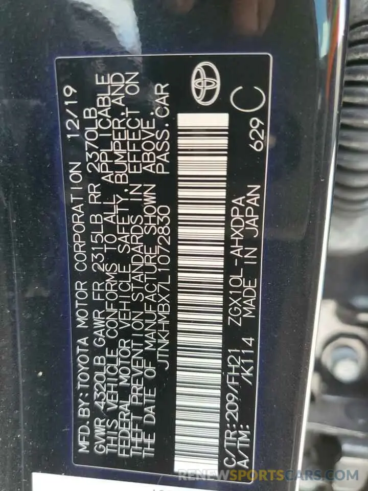12 Photograph of a damaged car JTNKHMBX7L1072830 TOYOTA C-HR 2020