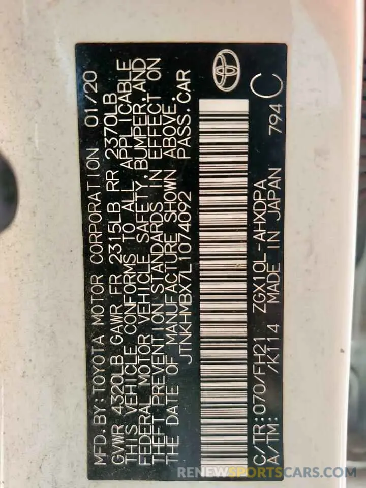 13 Photograph of a damaged car JTNKHMBX7L1074092 TOYOTA C-HR 2020