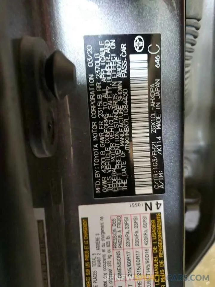13 Photograph of a damaged car JTNKHMBX7L1084430 TOYOTA C-HR 2020