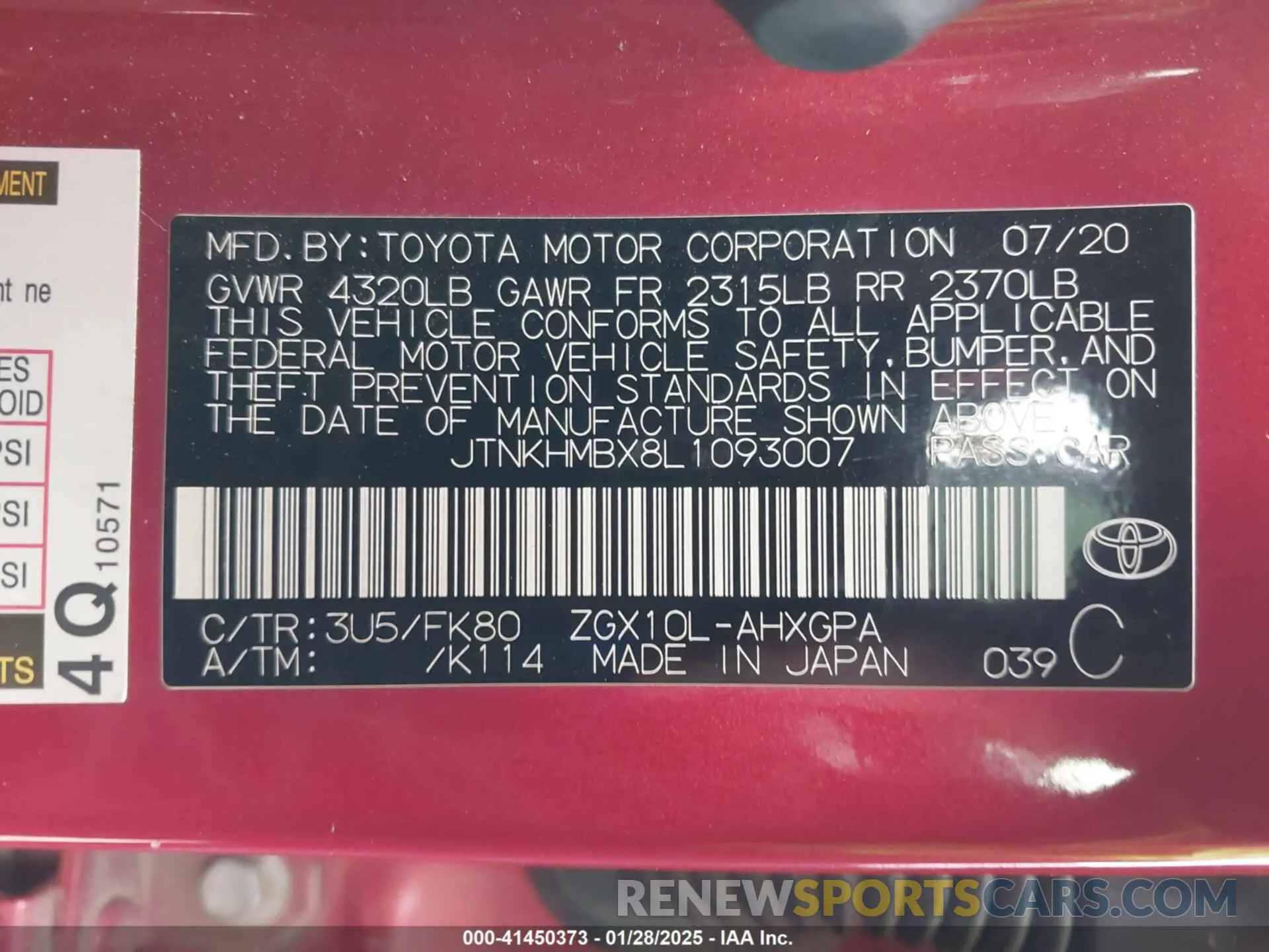 9 Photograph of a damaged car JTNKHMBX8L1093007 TOYOTA C-HR 2020