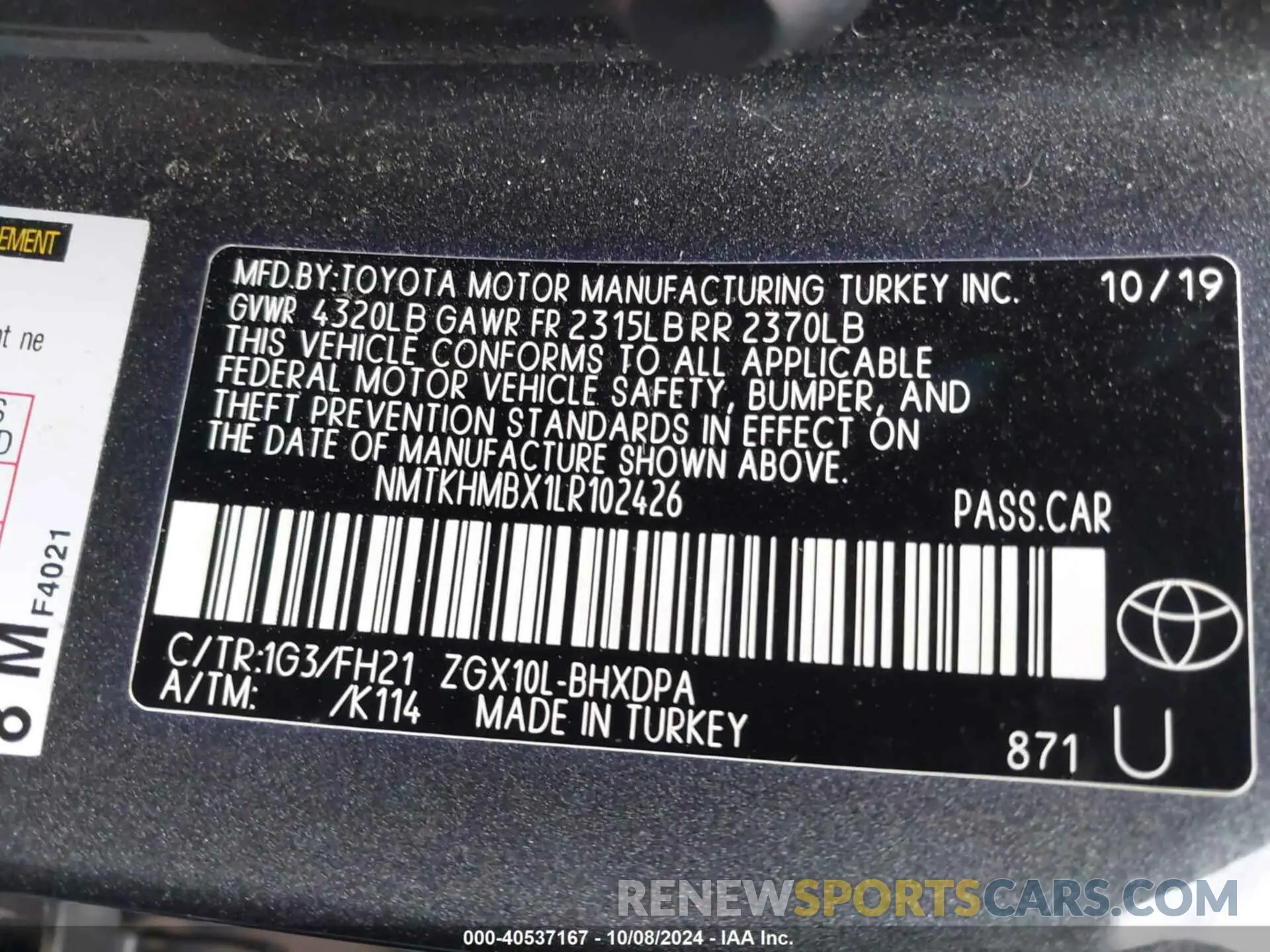 9 Photograph of a damaged car NMTKHMBX1LR102426 TOYOTA C-HR 2020