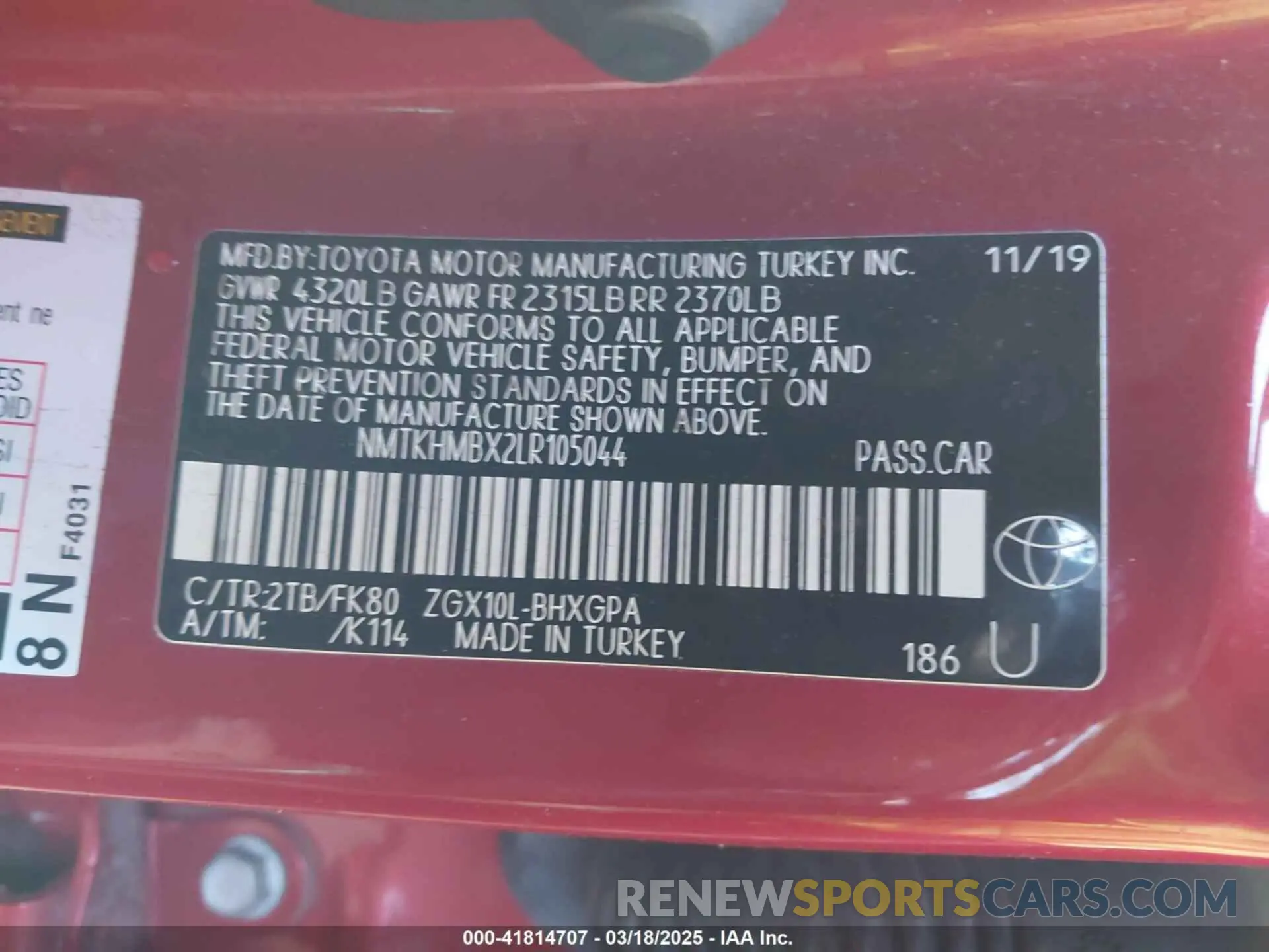 9 Photograph of a damaged car NMTKHMBX2LR105044 TOYOTA C-HR 2020
