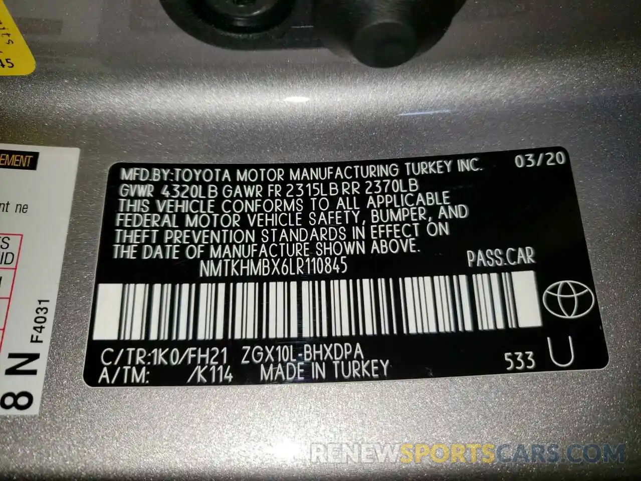 10 Photograph of a damaged car NMTKHMBX6LR110845 TOYOTA C-HR 2020