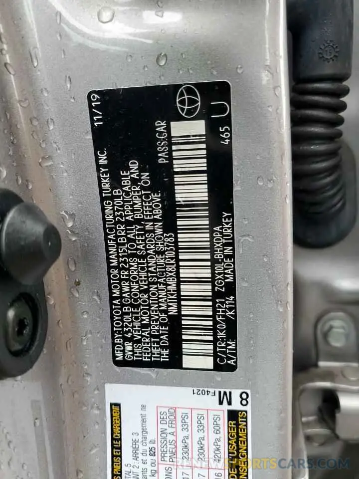 12 Photograph of a damaged car NMTKHMBX8LR103783 TOYOTA C-HR 2020